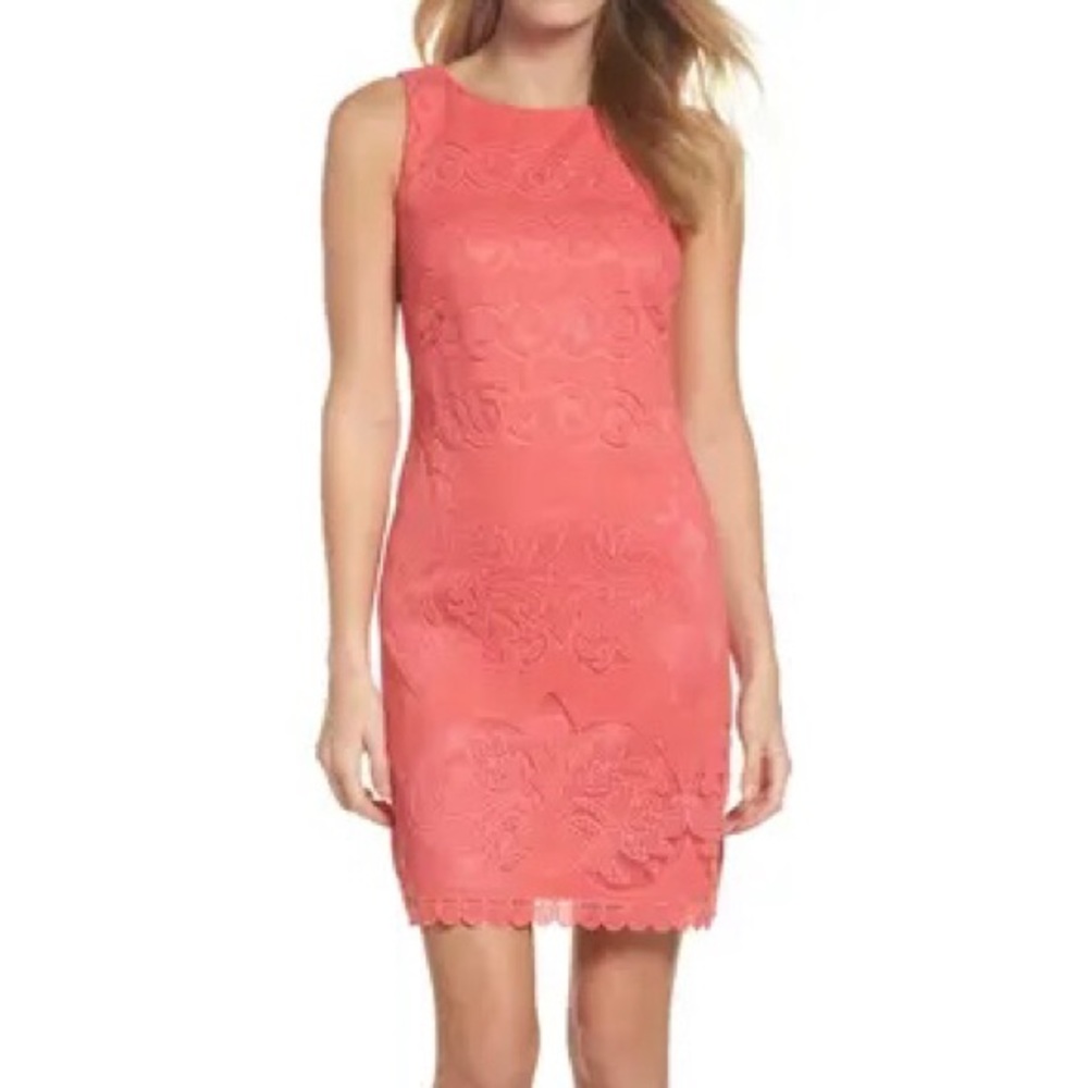 Eliza J Sleeveless Scallop Hem Sheath Dress Coral Size 6